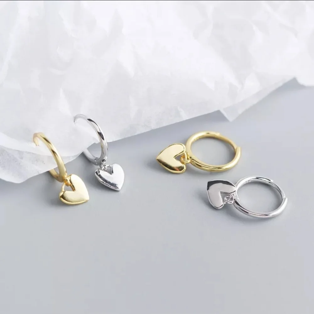 Silver Heart Charm Mini Hoops - Picture 2 of 3